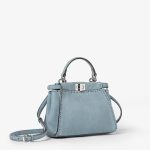 FENDI Peekaboo Mini Mercury blue nubuck leather Selleria bag with 220 hand-sewn topstitches - Image 5